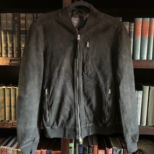 All Saints Kemble Suede Leather Bomber Jacket - Mens - Size Extra Small - Black